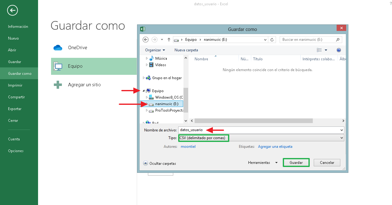 exportando los datos