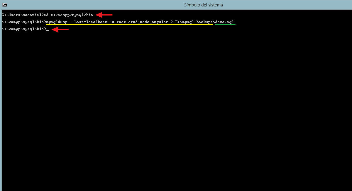realizando la exportacion