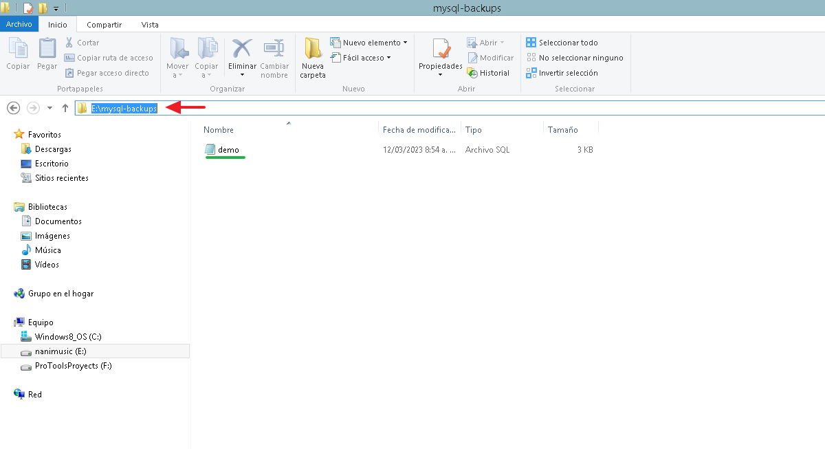 verificando el archivo exportado