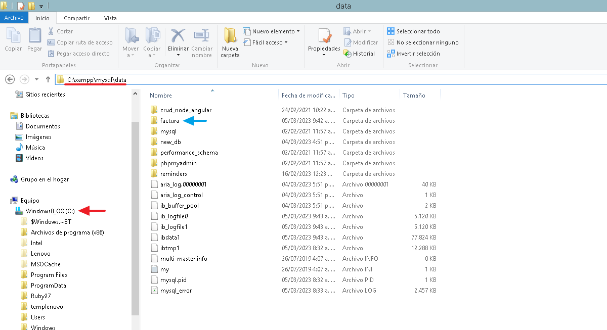 nuevo destino de la base de datos - carpeta data