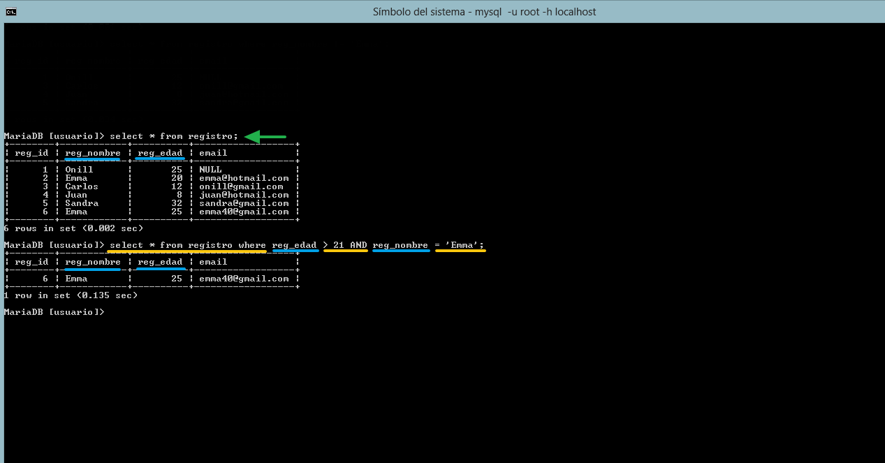 operador AND con mayor que