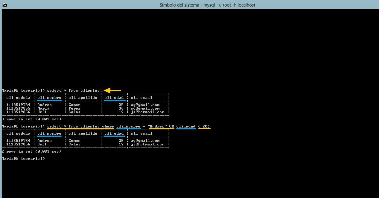 operador OR con menor que