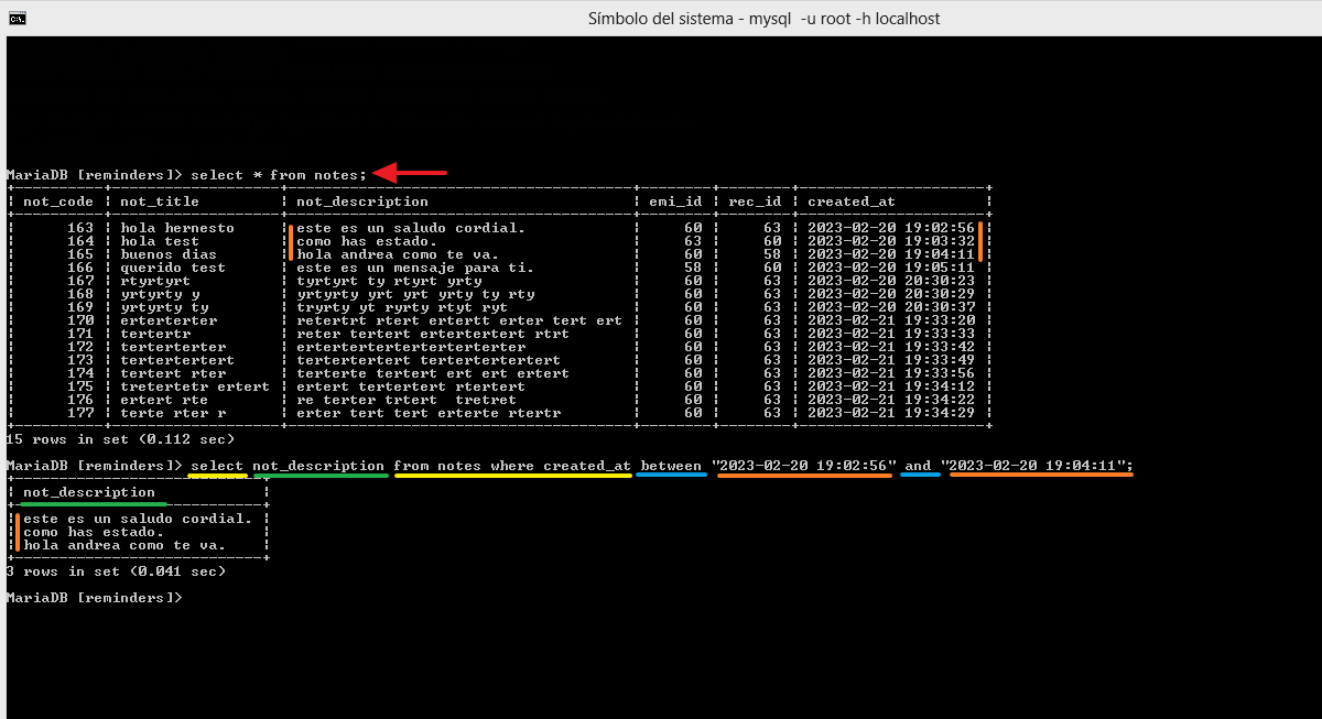 valores entre rangos de fecha