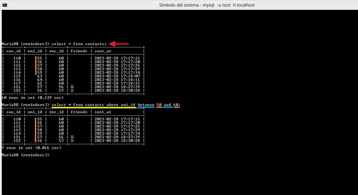 valores entre rangos de identificadores