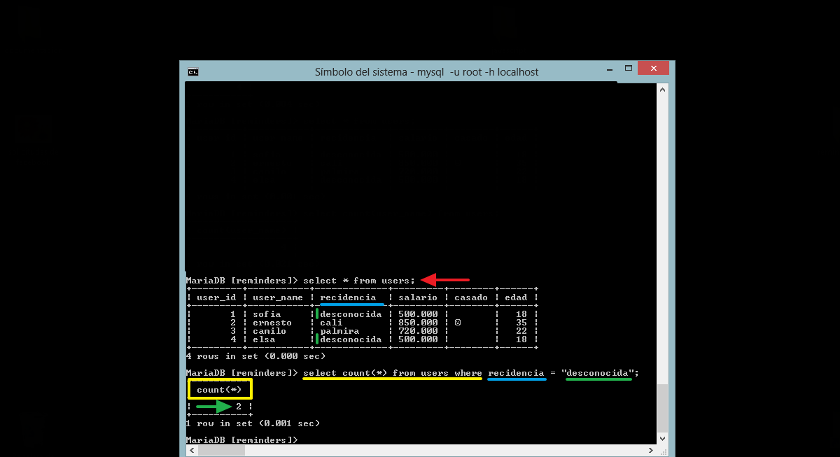contar la cantidad de registros en una tabla iguales a