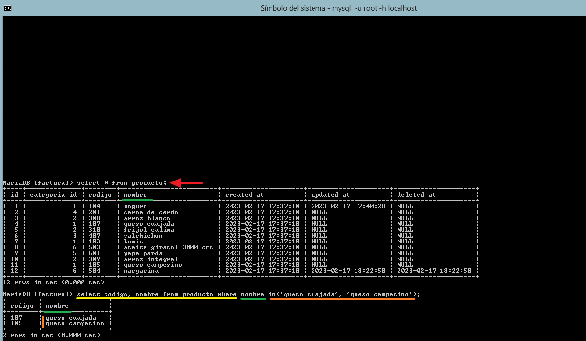 inclusion de valores tipo caracteres