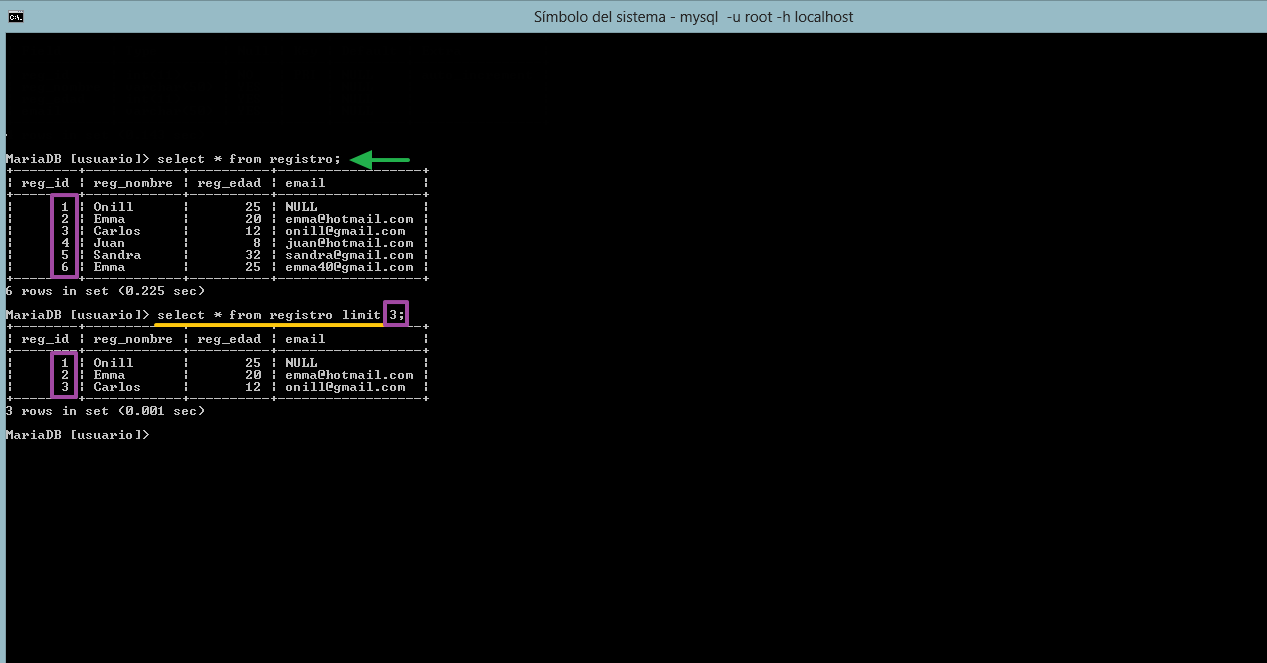 cantidad de valores a mostrar