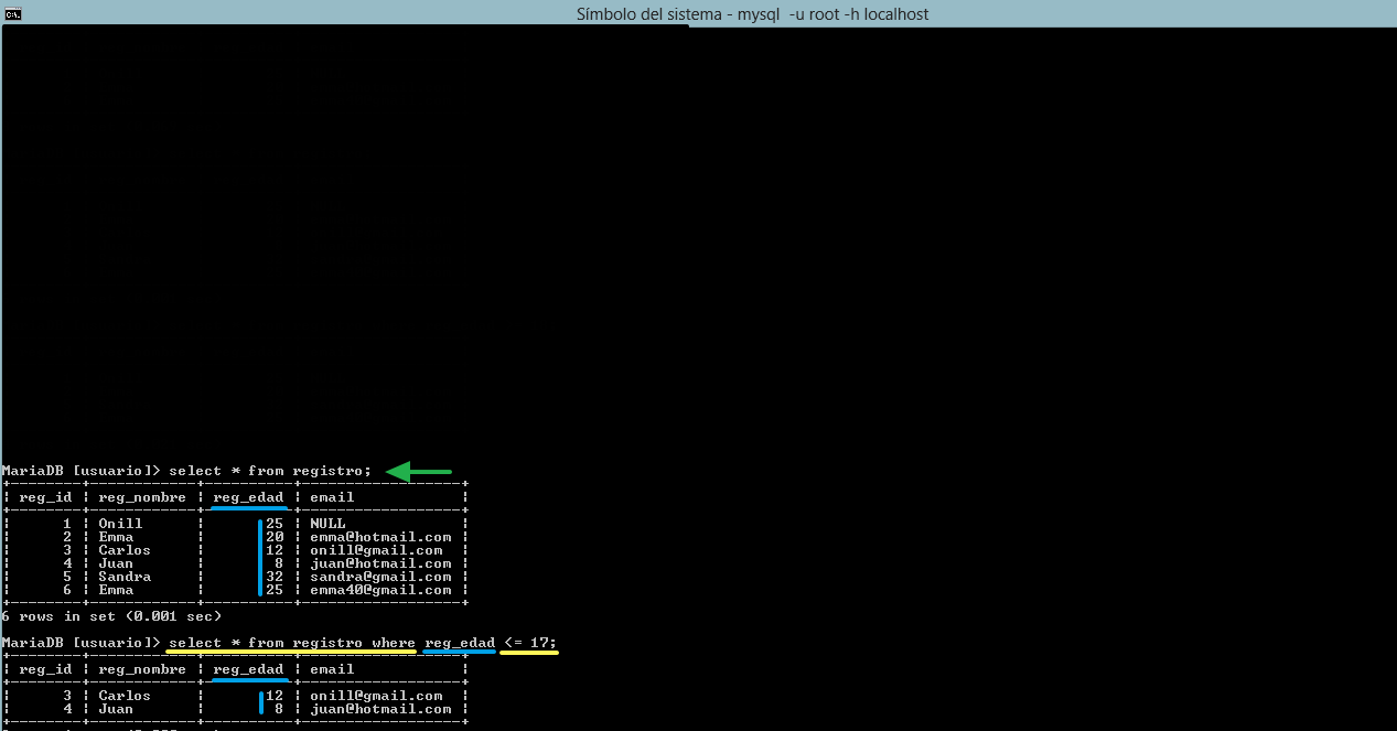 valores menores o iguales a