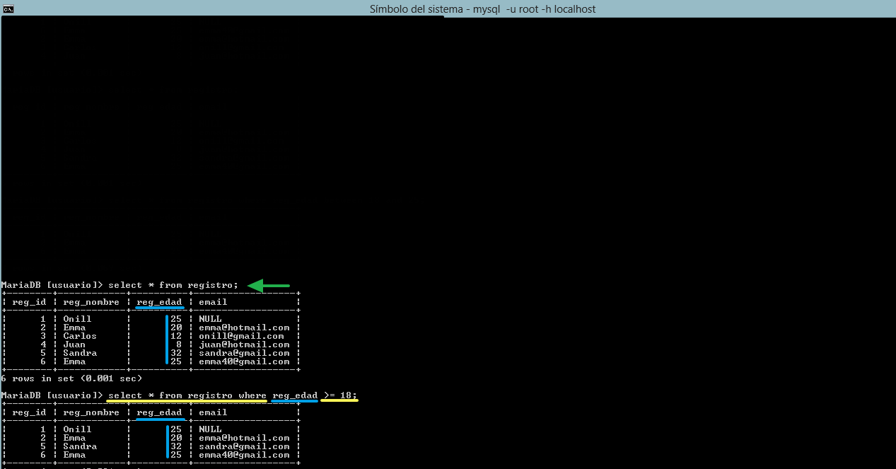 valores mayores o iguales a