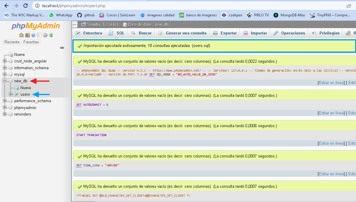 importacion realizada correctamente