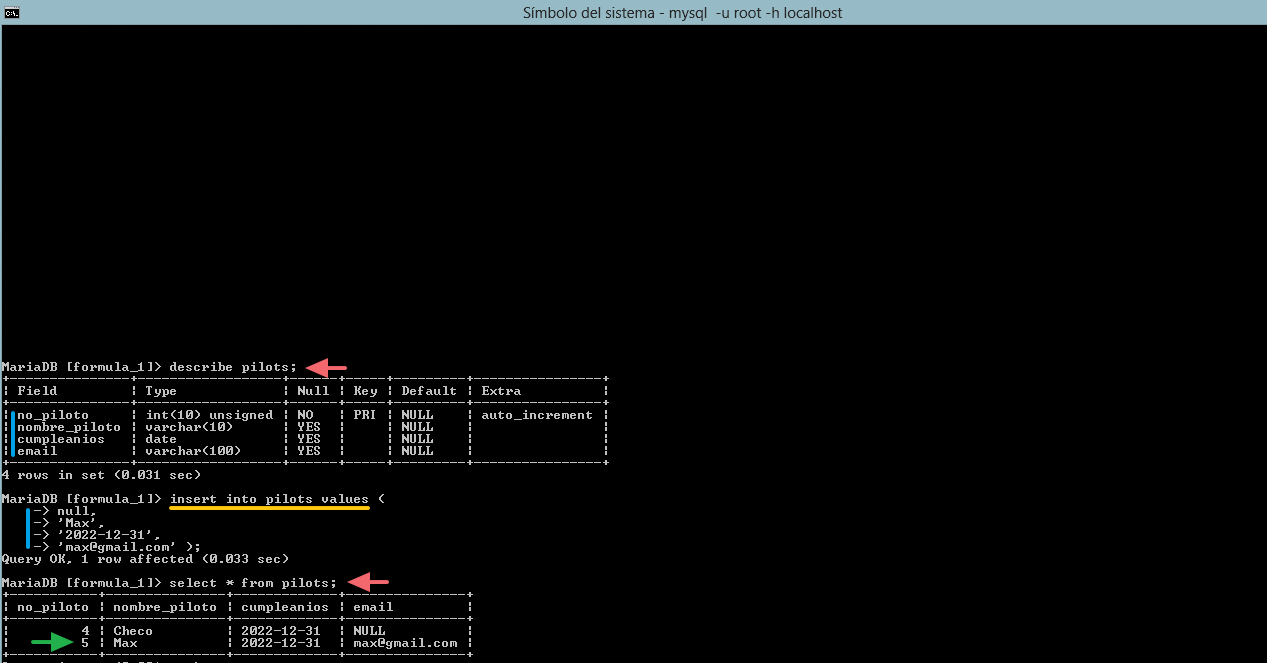insertando valores en una tabla