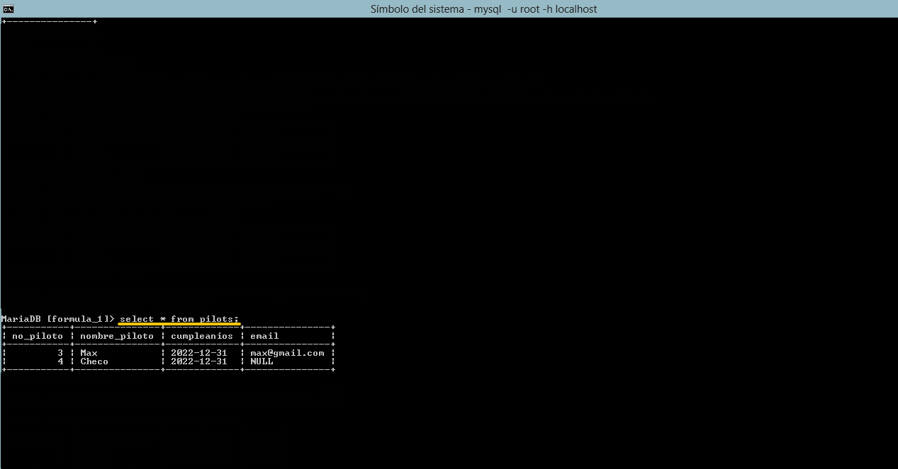 seleccionando todos los valores de una tabla