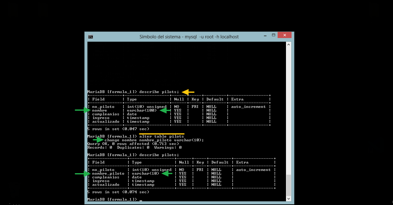 modificando el nombre de un campo