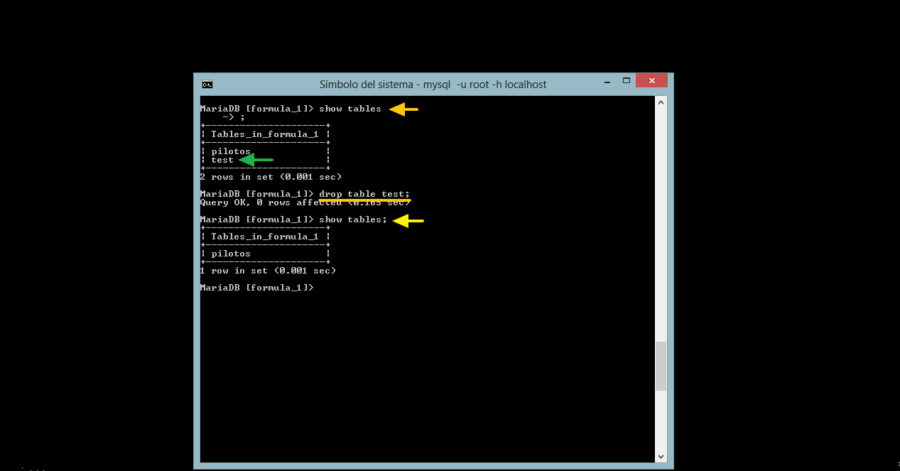 eliminando una tabla
