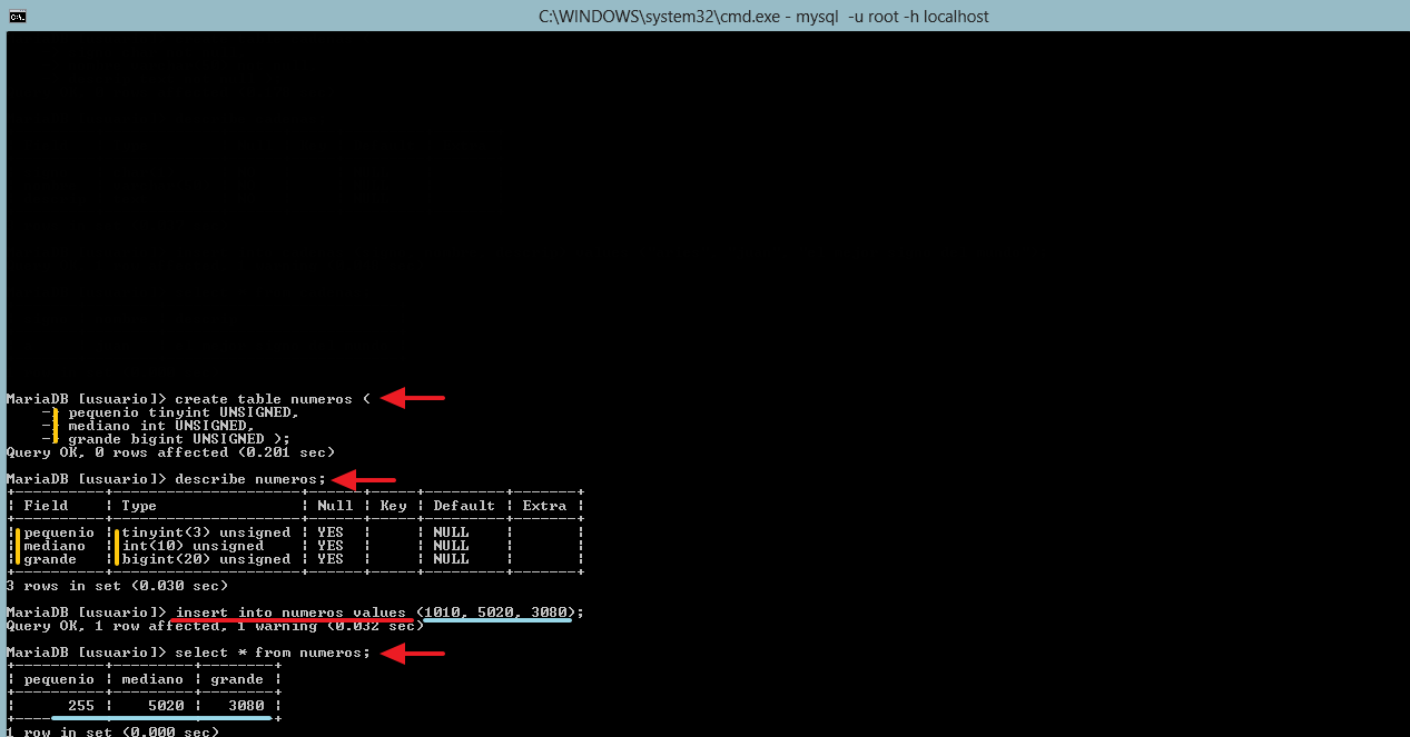 numericos: tinyint - int - bigint