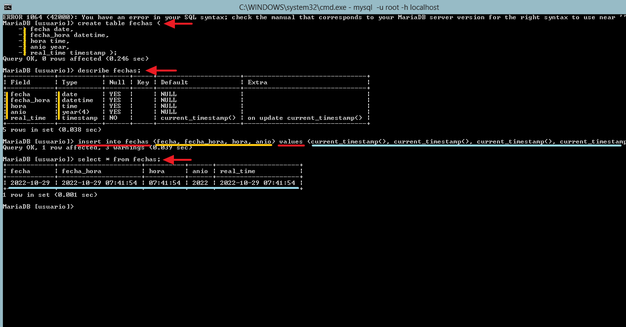 fechas: date - datetime - time - year - timestamp